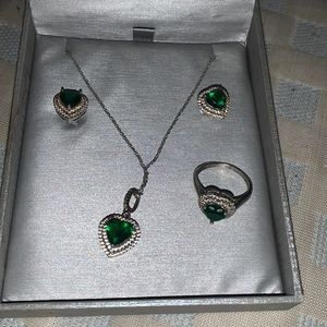 Ladies heart ring size 6  earrings and neckless .925 sterling silver from zales